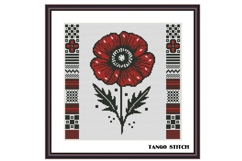 Minimalistic poppy red and black cross stitch pattern - Tango Stitch