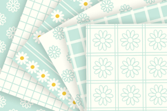 Retro mint daisy seamless patterns Digital paper png bundle Product Image 2