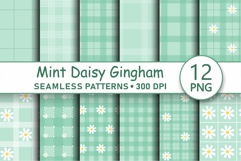Mint green daisy gingham seamless pattern png Digital paper Product Image 1