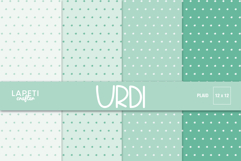 Mint green digital paper set featuring delicate white snowflake patterns, perfect for winter scrapbooking and holiday crafts.