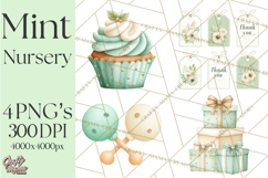 Baby Nursery Clipart PNG, Mint Cream Baby Shower Decor Product Image 1