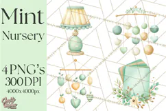 Baby Nursery Clipart PNG, Mint Cream Baby Shower Decor Product Image 1