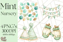 Baby Nursery Clipart PNG, Mint Cream Baby Shower Decor Product Image 1