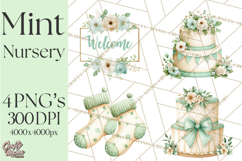 Baby Nursery Clipart PNG, Mint Cream Baby Shower Decor Product Image 1