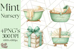 Baby Nursery Clipart PNG, Mint Cream Baby Shower Decor Product Image 1