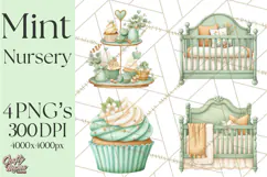 Baby Nursery Clipart PNG, Mint Cream Baby Shower Decor Product Image 1