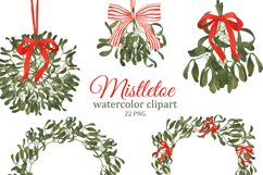 Mistletoe watercolor clipart, Christmas greenery PNG, winter Product Image 1