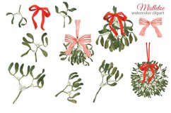 Mistletoe watercolor clipart, Christmas greenery PNG, winter Product Image 2