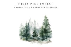 misty pine forest watercolor christmas winter clipart png