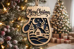 Mitten Bauble Laser Cut Wood File, Christmas Ornament SVG Product Image 2