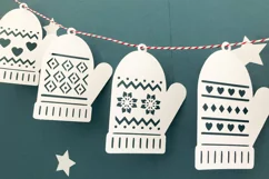 Winter mitten glove paper cut Christmas ornament SVG designs Product Image 3