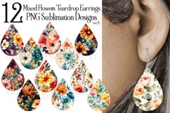 Mix Floral Flower Teardrop Earring Sublimation Designs, set3 Product Image 1