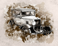 Vintage Car Watercolor Mixed Art Product Image 4