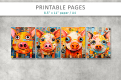 mixed media piggy art, printable pages Product Image 2