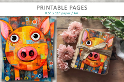 mixed media piggy art, printable pages Product Image 1