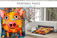 mixed media piggy art, printable pages Product Image 3