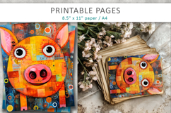 mixed media piggy art, printable pages Product Image 4