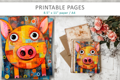 mixed media piggy art, printable pages Product Image 6