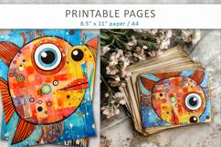 mixed media fish art, printable pages Product Image 5