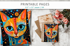 mixed media cat art, printable pages Product Image 6