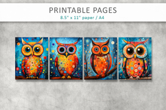 mixed media owl art, printable pages Product Image 2