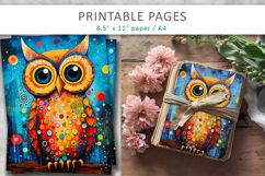 mixed media owl art, printable pages Product Image 1