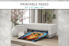 mixed media owl art, printable pages Product Image 6