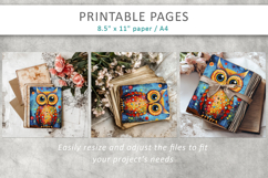 mixed media owl art, printable pages Product Image 7
