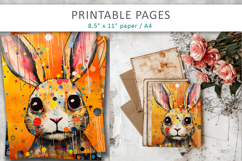 mixed media rabbit art, printable pages Product Image 6