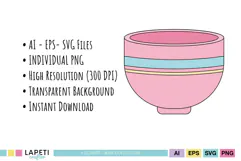 Pastel mixing bowl illustration with pink blue and cream stripe details