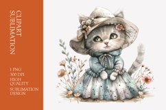 Cute Cat with Flower And Hat WYatercolor Clipart Product Image 1