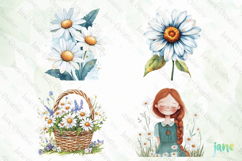 Daisy Flower Girl Watercolor Product Image 1
