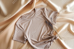 Neutral t shirt with lavender on silk mockup apparel Product Image 1