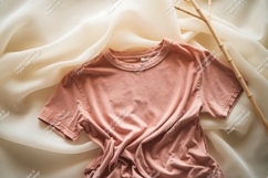 Dusty rose t shirt draped on fabric with bamboo mockup Product Image 1
