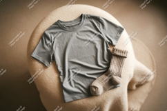 Gray t shirt and knit sock mockup image Product Image 1