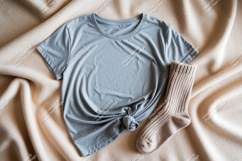 Blue t shirt and beige sock mockup apparel Product Image 1
