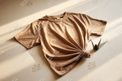 Tan t shirt mockup with origami crane brown Product Image 1