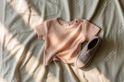 Peach waffle knit shirt and taupe shoe mockup apparel Product Image 1