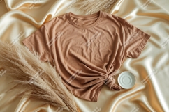 Tan t shirt mockup with pampas grass image Product Image 1