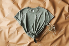 Sage green t shirt mockup with flowers t-shirt apparel Product Image 1