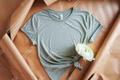 Sage green t shirt mockup with flower image Product Image 1