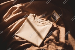 Folded beige t shirt with golden frame image Product Image 1