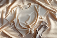 Cream ribbed t shirt and socks mockup image Product Image 1