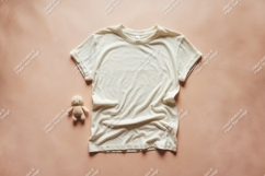Cream t shirt and toy mockup tshirt flatlay Product Image 1