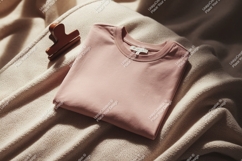 Folded pink t shirt with wooden clip mockup Product Image 1