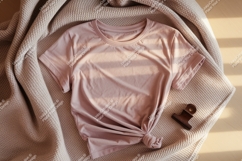 Pink t shirt mockup with knitted blanket apparel Product Image 1