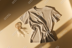 Light beige t shirt with dreamcatcher feathers Product Image 1