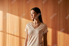 Woman wearing plain v-neck t-shirt light Product Image 1