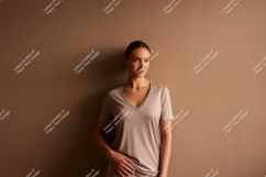 Woman wearing vneck shirt mockup fashion Product Image 1