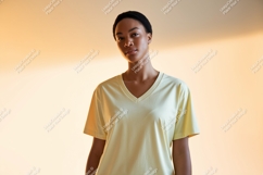 Woman wearing v neck t shirt mockup vneck Product Image 1
